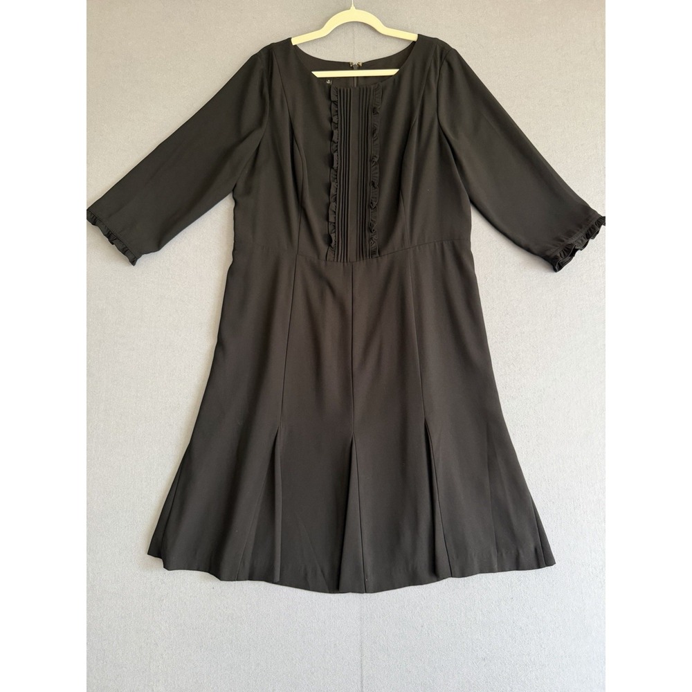 Talbots Dress Women 16 Black 3/4 Sleeve Knee Midi Ruffle Pin Tuck Tulip Skirt